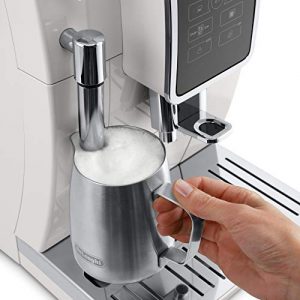 De'Longhi Dinamica Automatic Coffee & Espresso Machine, TrueBrew (Iced-Coffee), Burr Grinder + Descaling Solution, Cleaning Brush & Bean Shaped Icecube Tray, White, ECAM35020W