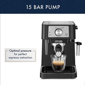 De'Longhi Stilosa Manual Espresso Machine, Latte & Cappuccino Maker, 15 Bar Pump Pressure + Manual Milk Frother Steam Wand, Black / Stainless, EC260BK