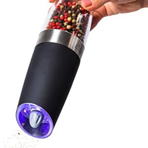 KSL Gravity Electric Salt and Pepper Grinder Set - Battery Operated Mill, Automatic Shaker w/ Light