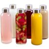 Brieftons Borosilicate Glass Water Bottles With Caps: Clear, 6 Pack, 18 Oz, Heat Resistant, Slim, Easy to Store, Leakproof Lids, Best As Reusable Drinking Bottle, Sauce Jar, Juice Beverage Container