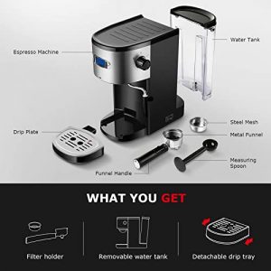 Espresso Machine 20 Bar Coffee Machine with Milk Frother Wand, 1350W High Performance No-Leaking 1.25L Removable Water Tank Coffee Maker For Espresso, Cappuccino, Latte, Machiato, For Home Barista