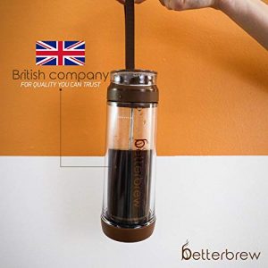 Betterbrew Travel French Press Coffee Maker | Portable Insulated Coffee Press with Plunger for Travel, Commuting and Outdoors | Borosilicate Glass Cup for Proper Coffee To Go! (15 oz)…