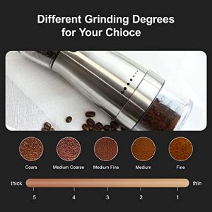 Portable Electric Burr Coffee Grinder, Adjustable Stainless Steel Rechargeable Coffee Bean Grinder Machine, with 5 Grind Setting for Espresso Drip Pour Over French Press