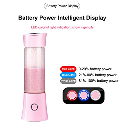 Portable Mini Blender,Personal Wireless Juicer Cup Smoothie Maker with 3D 6 Blades ,USB Rechargeable Fruit Juice Mixer 100W 480ML,with 4000mAh Rechargeable Battery Pink
