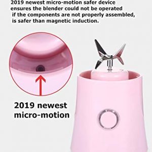 Portable Blender, Smoothie Blender with 16oz Travel Glass Cup and Lid 4000mAh Battery 7.4V Strong Power Personal Size Blender USB Rechargeable Mini Juicer Cup Travel Blender for Shakes and Smoothies with Stainless Steel 6 Blades BPA Free Pink