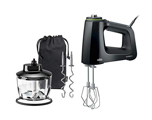 Braun Electric Hand Mixer, 9-Speed, 350W, Lightweight with Soft Anti-Slip Handle, Accessories to Beat & Whisk (Multi-Whisk), Dough Hooks to Knead & 2-Cup Chopper + Storage Bag, MultiMix 5, HM5130
