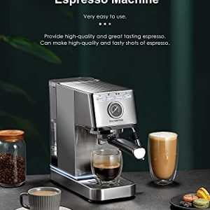 Espresso Machine, 20Bar Compact Espresso and Cappuccino Maker with Milk Frother Wand, Professional Espresso Coffee Machine for Cappuccino and Latte, Stainless Steel
