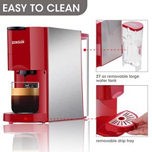 ZOKSUN 3 in 1 Multi Capsule Espresso Coffee Machine Compatible with Nespresso Original Dolce Gusto and Ground coffee, 19 Bar Pump Espresso Pod Machine for Home with Spoon, Self-Cleaning Function, 27oz Removable Water Tank, Red