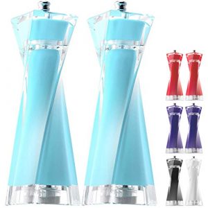 MITBAK Acrylic Turquoise Salt and Pepper Grinders Set | Sea Salt and Pepper Mills Easy to Use, Equipped with Adjustable Coarseness And Ceramic Mechanism| Unique Kitchen Gadgets| Premium Quality