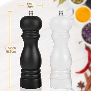 Premium Salt and Pepper Grinder Set of 2, Wood Salt and Pepper Shakers with Ceramic Core, Refillable Manual Sea Salt Pepper Mill Adjustable Coarseness for Spice/Chili/Sesame, 6.5 Inch (Black+White)