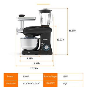 KUPPET 3 in 1 Stand Mixer, 6 Speed Electric Mixer, Tilt Head Kitchen Mixer with Meat Grinder and Juice Blender, 6 Quarts 850W Food Mixer - Black