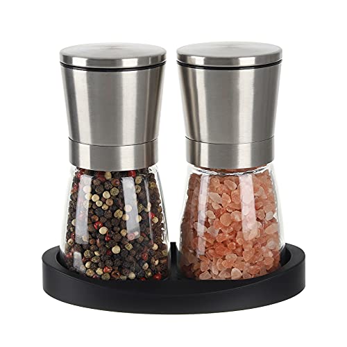 VEVOK CHEF Salt and Pepper Grinder Set Adjustable Coarseness Ceramic Pepper Mill Salt Grinder with Rubber Base Kitchen Cooking Salt and Pepper Shaker Spice Grinder Kitchen Chef Gift
