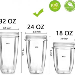 2-Pack Blender Replacement Cups 24 oz for Original NutriBullet Pro 900w/ 600w Extractor Blade Juicer Parts with 2 Flip Top To Go Lids