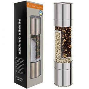 HST Salt and Pepper Grinder 2 in 1, 304 Stainless Steel Two-Way Salt and Pepper Mill, Professional Chef Coarse and Fine Manual Grinders