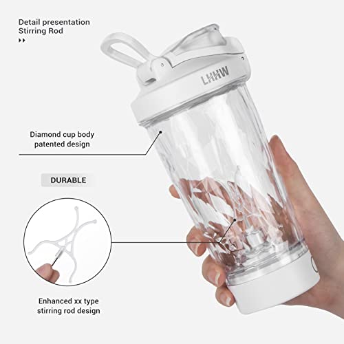 LHHW Electric Protein Shaker Bottle, 24Oz Rechargeable BPA Free Blender Cup for Protein Mixes, Portable Shaker Bottles for Gym Home Office ( White )