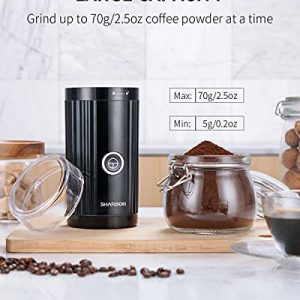SHARDOR Large Capacity Electric Coffee Grinder, Multi-function Spice and Herb Grinder with Stainless Steel Blade and Grinding Bowl, 70g/2.5oz