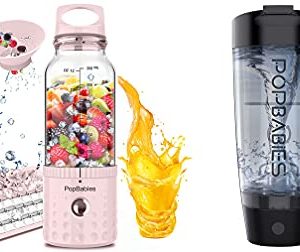 PopBabies Smoothie Blender, Portable Blender and Personal Blender, USB rechargeable Updated Princess Pink;PopBabies Electric Shaker Bottle, Powerful Blender Shaker Bottle for Protein Shakes