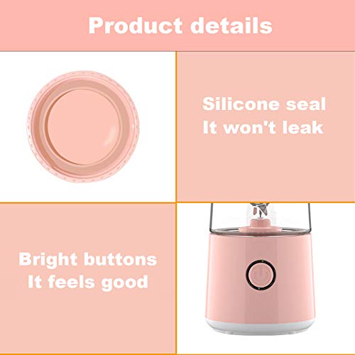 Portable Blender, Handheld USB Rechargeable Multifunctional Fruit Juicer Machine Mixer Bottle, Personal Blender with Six Blades, Household Squeezer Kitchen Tool (Pink)