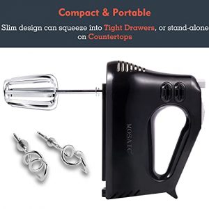 Hand Mixer Electric, MOSAIC Handheld Cake Mixer with Easy Eject Mixer for Egg Beater Whipping Mixing Cookies, Brownies, Dough, 4 Stainless Steel Accessories Cord & Attachments Storage