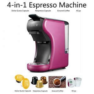 HiBREW 4-in-1 Multi-Function Espresso Dolce Gusto Machine Compatible with Nespresso Capsule, Dolce Gusto Capsule and Ground Coffee, Italian 19 Bar High Pressure Pump,1450W (Purple)