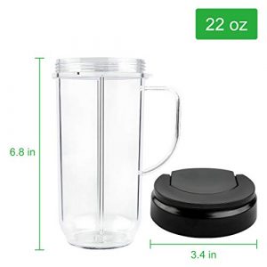 Livtor 2-Pack 22 Oz Tall Blender Cups with 2 Flip Top To-Go Lids & 1 Cross Blade, Compatible with Magic Bullet Blenders 250W MB1001