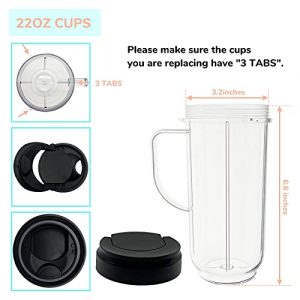 Blender 2 Pack Tall 22oz Cups Mugs with Flip Top To-Go Lids & Cross Blade with Gaskets, Replacement Parts Compatible with Magic Bullet Blenders 250W Series MB1001 MB1001B MBR-0301 MBR-1101 MBR-1701