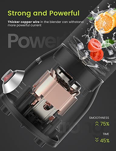 Personal Blenders, POWWA Upgraded Ultra-Sharp Blender for Shakes and Smoothies, BPA-Free 500ML Mini Juice Mixer with 4 3D Stainless Steel Blades, IPX5 Waterproof One-Button Operation Small Juicer