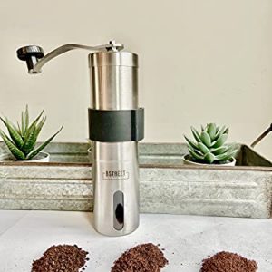 Manual coffee grinder - stainless steel conical ceramic burr coffee bean grinder for espresso and french press - portable for travel and camping - Adjustable hand crank for precision or coarse grind 