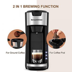 Singles Serve Coffee Makers For K Cup Pod & Coffee Ground, Mini 2 In 1 Coffee Maker Machines 30 Oz Reservoir Brew Strength Control Small Coffee Brewer Machine for office Home Kitchen- Black