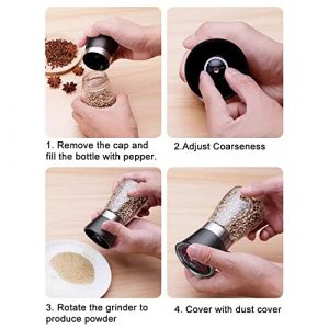 Atramental io5 Manual Salt or Pepper Grinder for Your Kitchen Table,Refillable Glass Body with 6OZ Capacity(Black）