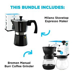GROSCHE Milano Stovetop Espresso Maker 12 espresso cup size and Bremen Manual Coffee grinder Bundle includes moka pot and Grinder
