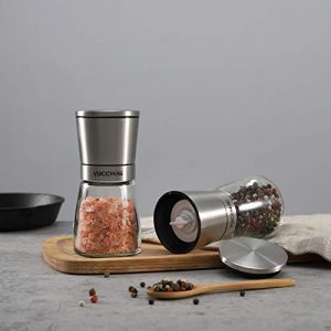 Salt and Pepper Grinder Set - Adjustable Stainless Steel Spice Ceramic Grinders Mill Shaker for Kitchen Table - Stainless Steel color
