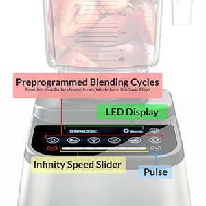Blendtec Designer 725 Blender with WildSide+ Jar (90 oz), Professional-Grade Power Self-Cleaning, 6 Pre-Programmed Cycles, 100-Speeds, Sleek and Slim, Stainless Steel, Black