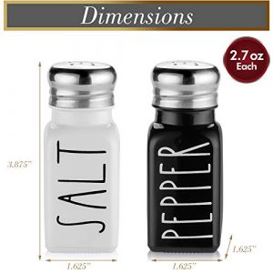 Farmhouse Salt and Pepper Shakers Set by Brighter Barns - Cute Modern Farmhouse Kitchen Decor for Home Restaurants Wedding - Gorgeous Vintage Glass Black White Shaker Sets with Stainless Steel Lids