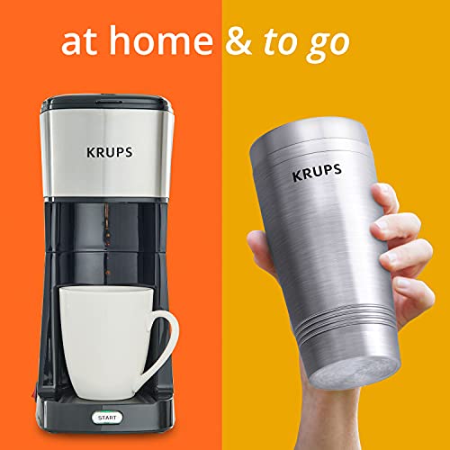 KRUPS Simply Brew to Go Single Serve Drip Coffee Maker with Travel Tumbler Included, 12 fluid ounces, Silver and Black