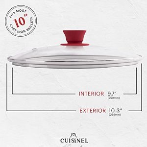 Glass Lid with Steam Vent Hole - 10"-Inch/25.4-cm - Compatible with Lodge Cast Iron Skillet Pan - Fully Assembled Universal Replacement Cover - Tempered and Oven Safe - Reinforced Stainless Steel Rim