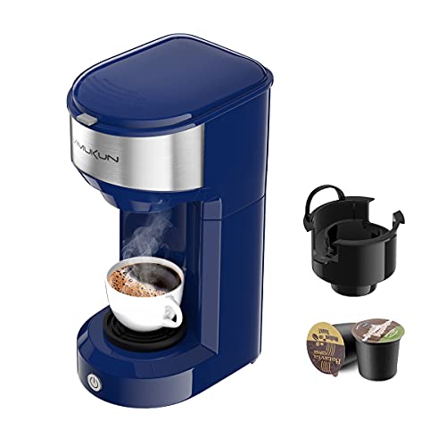 Single Serve Coffee Maker Coffee Brewer for K-Cup Single Cup Capsule and Ground Coffee, Single Cup Coffee Makers with 6 to 14oz Reservoir, Mini Size (Blue)