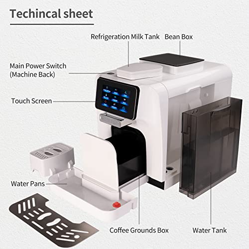 Mcilpoog WS-T6 Super Automatic Espresso Coffee Machine with Milk Jug, Built-in Small Refrigerator, Controlled by WIFI Connection