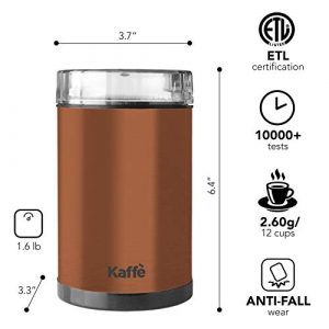 Kaffe Electric Coffee Grinder - Copper - 3oz Capacity with Easy On/Off Button. Cleaning Brush Included. Grind Fresh Coffee Beans Every Time!