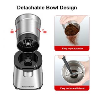 Bonsenkitchen Coffee Grinder Electric, Large Capacity Coffee Grinder for Coffee Bean, Spices, Nuts, Herbs, Grains, Coffee Bean Grinder with 1 Stainless Steel Blades Removable Bowl