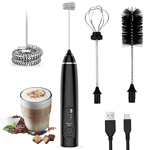 Milk Frother Mixer Whisk Rechargeable - Multifunction Stainless Steel 3-Speed Adjustable Mixer Electric Handheld Easy Use & Clean Coffee Whisk Frother for Lattes Cappuccino Matcha Egg Mix Keto Diet