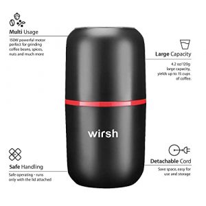 Wirsh Coffee Grinder - Herb grinder with Stainless Steel Blades,Spice Grinder with 15 Cups Large Capacity,150W Powerful grinder for Coffee Beans,Herb,Spices, Peanuts, Grains and More