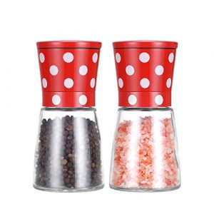 Vucchini Cute Salt Pepper Grinder Mill - Stainless Steel Salt and Pepper Shakers with Adjustable Coarseness Ceramic Blades - Set of 2 (red and white)