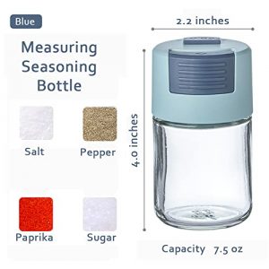Measuring Seasoning Bottle, 2Piece Salt Pepper Shaker Set, Kitchen Must have, Glass Metering Spice Salt Paprika Pepper Cumin Powder Sugar Dispenser (2pcs Blue+Green)