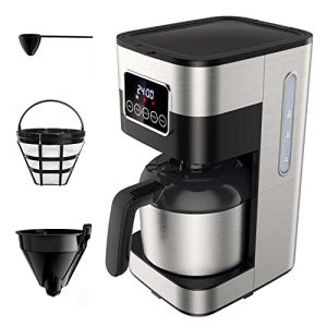 Thermal Coffee Maker 8 Cup, Programmable Coffee Maker Drip with Strength Control, Stainless Steel Coffee Maker with Timer & Automatic Start, Reusable Filter Included