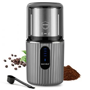 Secura Cordless Coffee Grinder Electric, Spice Grinder Electric, USB Rechargeable Coffee Bean Grinder for Spices and Seeds with 304 Stainless Steel Blades Removable Bowl