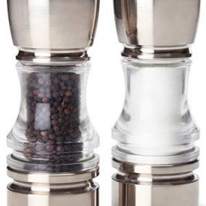 Olde Thompson - 7" Brushed Nickel Pepper Mill & Salt Shaker Set - Pre-filled with Peppercorns and Pure Ocean Sea Salt, Fully Adjustable for Fine to Coarse Quality, Easy to Clean, Use and Refill