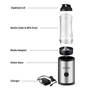 Portable Smoothies Shakes Blender Personal Size Cordless, Battery Rechargeable Juicer Cup ,with 10 oz Travel Sports Bottles -BPA-Free (Silver&Black)