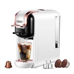 HiBREW 4 in 1 Espresso Machine for Capsule, 19 Bar Single Serve Coffee Maker, Compatible with Nes* OriginalLine/Kcup/DG* Pod/Ground Coffee, Cold/Hot Brew, 20 oz, 1450W, H2A (White)