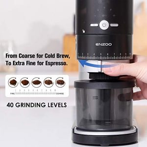 Conical Burr Coffee Grinder, ENZOO Electric Coffee Bean Grinder with Detachable Design for Easy Cleaning, 40 Precise Grind Setting for Espresso, Drip Coffee, French Press and Percolator Coffee (Black)